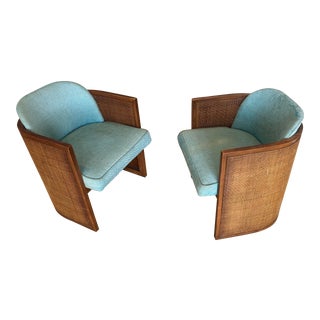 Vintage Bergere Style Caned Club Chairs - a Pair For Sale