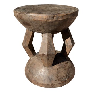 Vintage African Tonga Stool Hand Carved Wooden Table for Decor For Sale