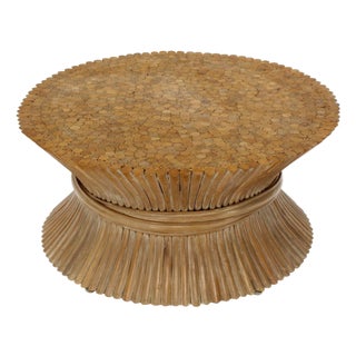 Round Wheat Bamboo Sheaf Base Coffee Table Mid-Century Modern McGuire For Sale