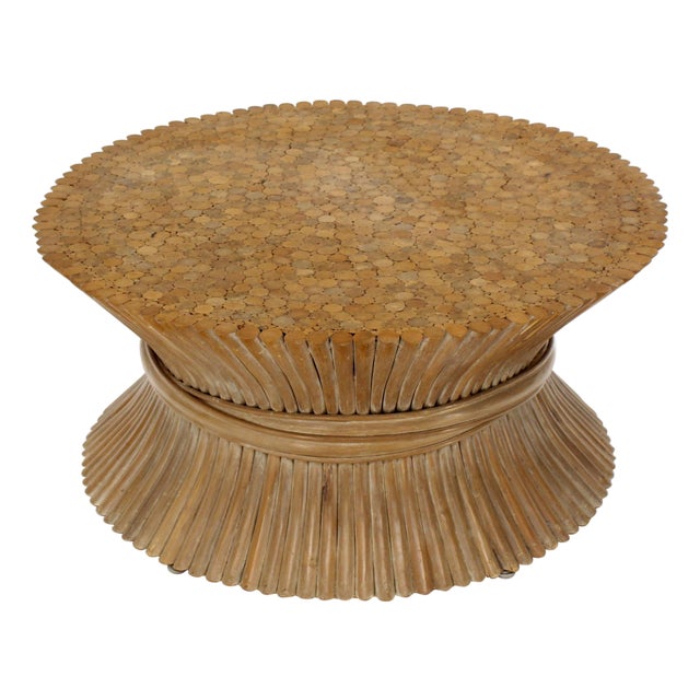 Round Wheat Bamboo Sheaf Base Coffee Table Mid-Century Modern McGuire For Sale