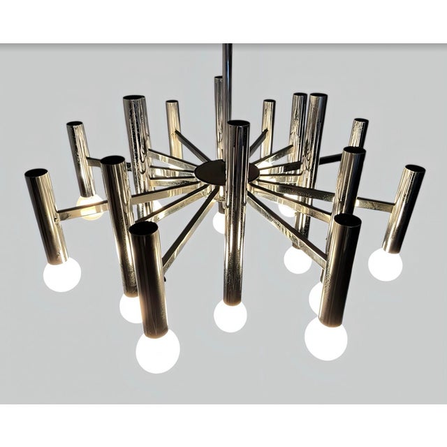 Large Mid-Century Space Age Italian Modern Tubular Chrome Chandelier in Style of Gaetano Sciolari , 1960s For Sale - Image 9 of 16