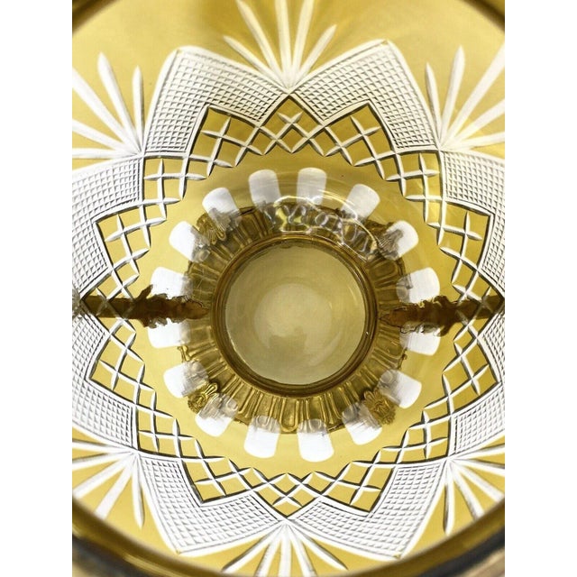 1960s Massive French Cut-To-Clear Amber Yellow Crystal Urn, Ornate Brass For Sale - Image 10 of 13