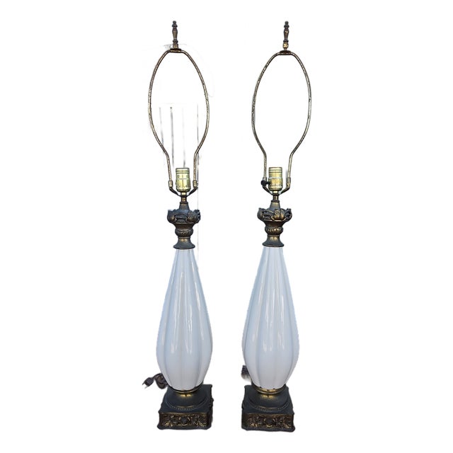 Mid 20th Century Italian Murano White Glass Lamps For Sale