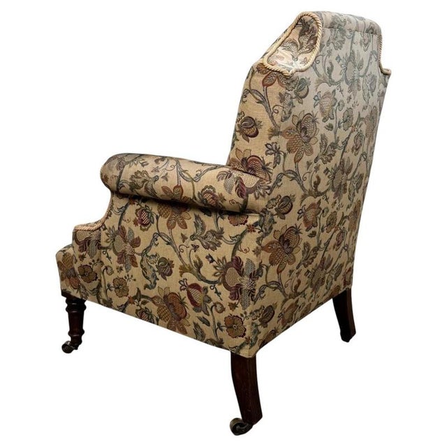 Beige Antique 19th Century Victorian Mahogany Wingback Armchair For Sale - Image 8 of 13