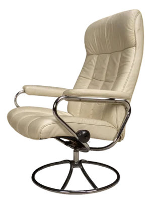 1990s Ekornes Stressless Recliner Chair Cream Leather Chrome Base Medium Norway