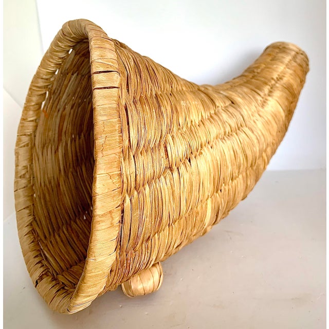 Brown Vintage Handwoven Rush Grass Cornucopia, Horn of Plenty Thanksgiving Basket For Sale - Image 8 of 10