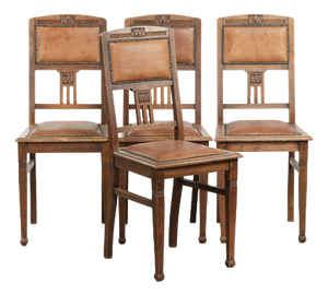 Art Nouveau Style Oak & Sheepskin Dining Chairs, Set of 4