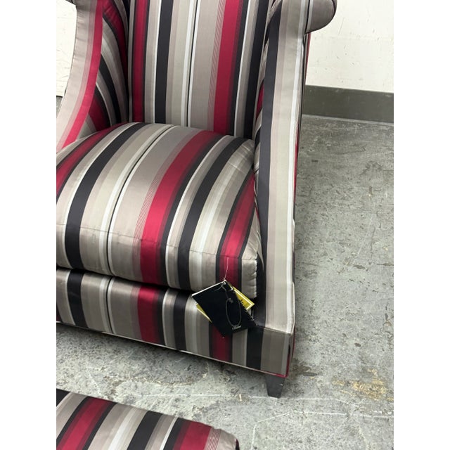 Baker Furniture Rolled Arm Wing Chair + Ottoman, Set For Sale - Image 11 of 12