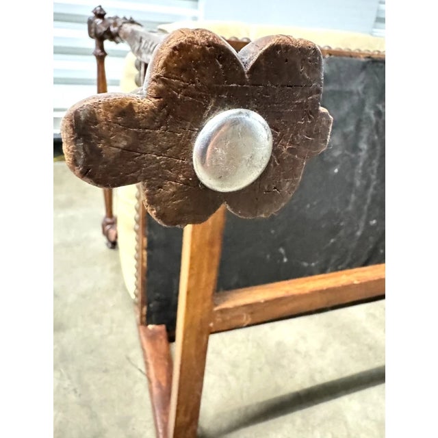 1970s English Carved Dog Face Mahogany Wood Leather Bench For Sale - Image 12 of 15