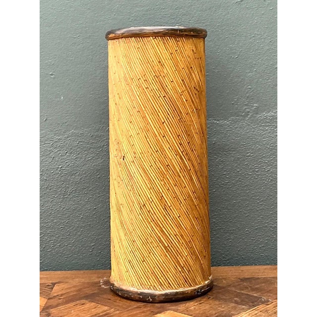 Mid-Century Modern Vintage Reed and Wood Cylinder Pedestal For Sale - Image 3 of 17