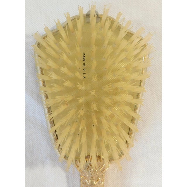Vintage Victorian Gold Metallic Rose Floral Brush & Handheld Mirror Vanity Set For Sale In West Palm - Image 6 of 10