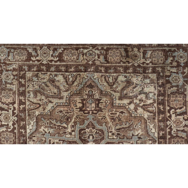 Textile Vintage Persian Heriz Rug With Medallion Design in Brown Tone 4'1 X 5'6 For Sale - Image 7 of 12