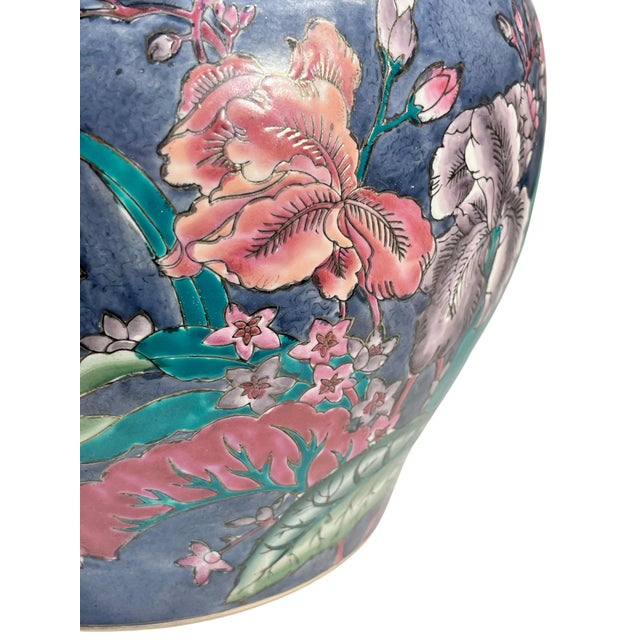 Hollywood Regency Vintage Chinese Floral Fish Bowl Cachepot in Purple and Pink For Sale - Image 3 of 12