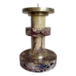 Vintage Chinese Carved Veined Marble Dragon & Phoenix Altar Candle Holder For Sale