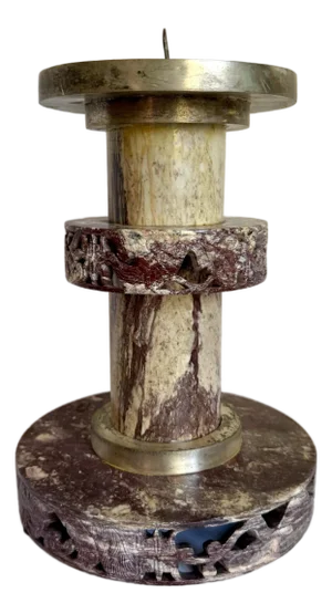 Vintage Chinese Carved Veined Marble Dragon & Phoenix Altar Candle Holder