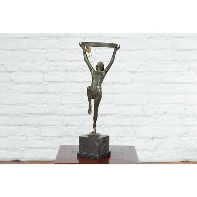Metal Vintage Art Deco Style Lost Wax Cast Bronze Table Lamp Depicting a Young Dancer For Sale - Image 7 of 10