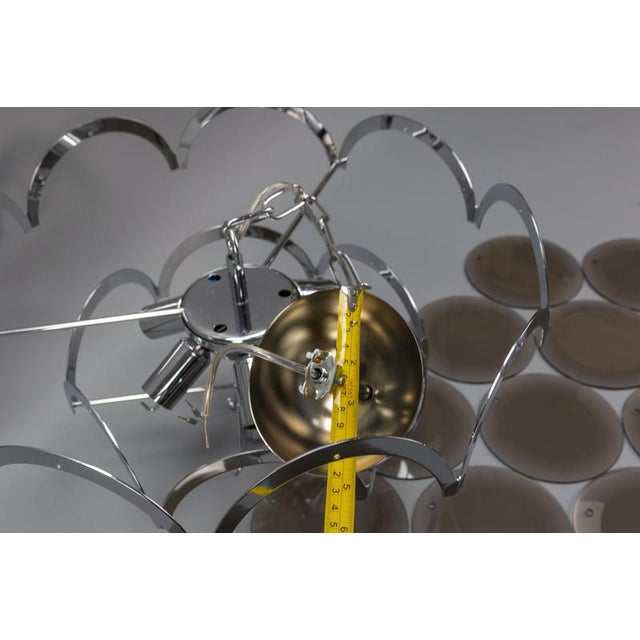 Smoked Glass and Chromed Metal Seven-Light Pendant Chandelier, 1970s For Sale - Image 18 of 18