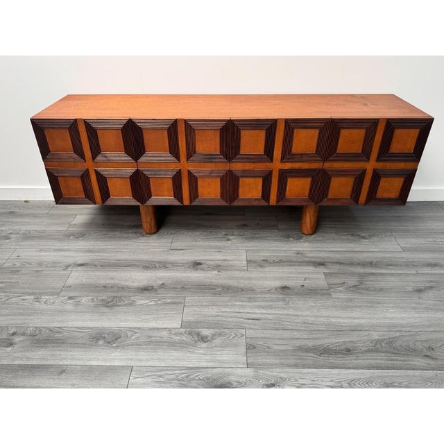 Brown Large Vintage Italian Four Doors Geomagnetic Design Credenza, 1965 For Sale - Image 8 of 9