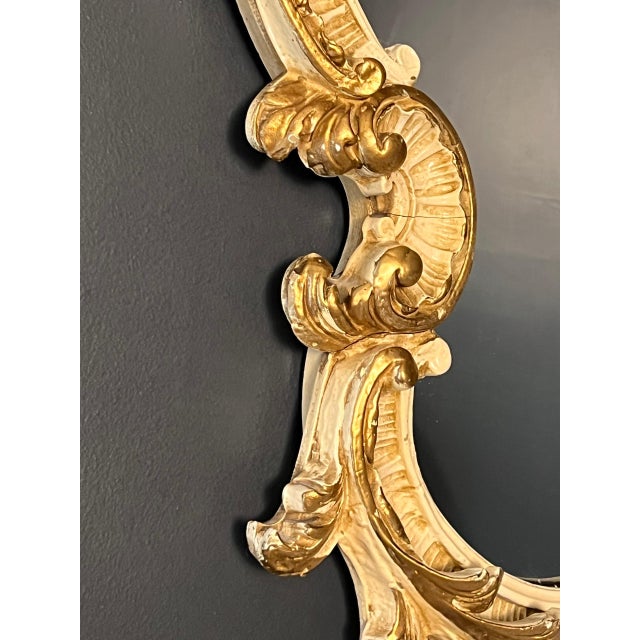 Pair of 19th Century Italian Rococo Style Carved Cream Painted and Giltwood Mirrors For Sale - Image 12 of 15