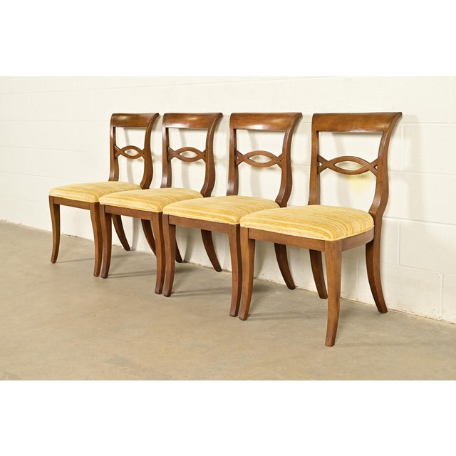 English Kindel Furniture Style Regency Carved Walnut Dining Chairs, Set of Four For Sale - Image 3 of 12