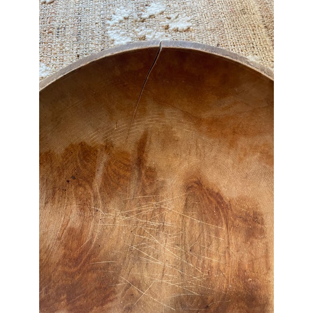 Vintage Primitive Hand-Turned Wooden Dough Bowl 12 Inch For Sale - Image 4 of 9