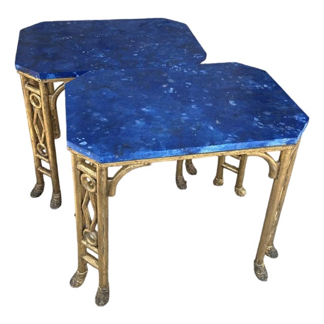 Vintage Italian Gilded Wood and Lapislázuli Stone Top Painted- A Pair For Sale