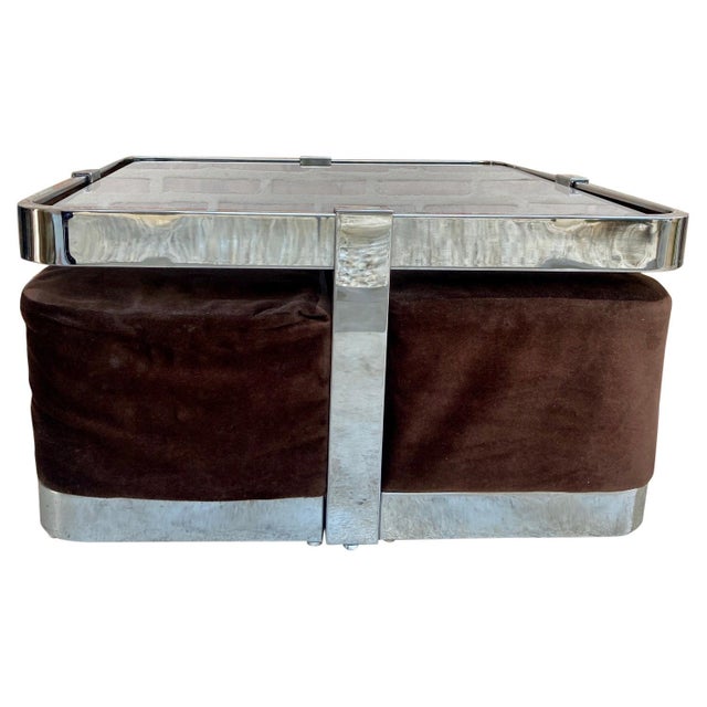 Mid 20th Century Square Smoked Glass and Steel Coffee or Side Table with Four Nesting Stools, 197 For Sale - Image 15 of 18