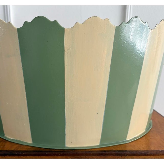 Late 20th Century Vintage Scalloped Green and White Striped Urn For Sale - Image 5 of 12
