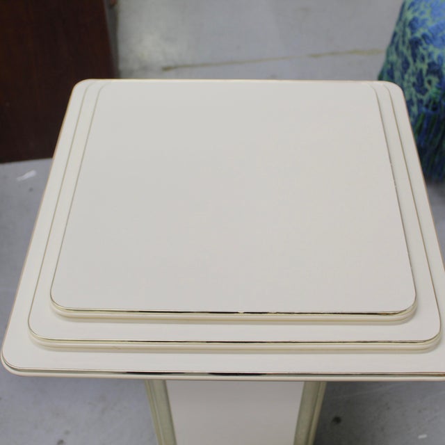 1970s Cream Column Pedestal With Stepped Top Brass Detail For Sale - Image 4 of 7