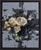 Fragmented Roses depicts a delicate arrangement of roses in a glass vase, set against a muted, abstract background that...