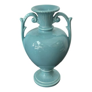 Vintage Royal Haeger Attributed Feather Plume Urn Vase – Mid-Century Turquoise Blue-Green Ceramic, Usa For Sale