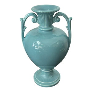 Vintage Royal Haeger Attributed Feather Plume Urn Vase – Mid-Century Turquoise Blue-Green Ceramic, Usa