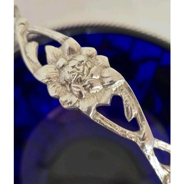 George V Sterling Silver Swing Handle Basket with Blue Glass Liner, 1912 For Sale - Image 17 of 18