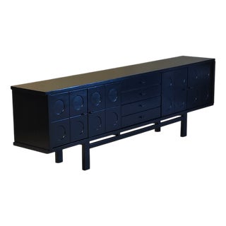 Brutalist Belgian Black Lacquered Sideboard, 1970s For Sale