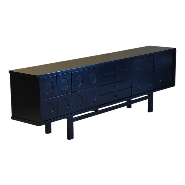 Brutalist Belgian Black Lacquered Sideboard, 1970s For Sale