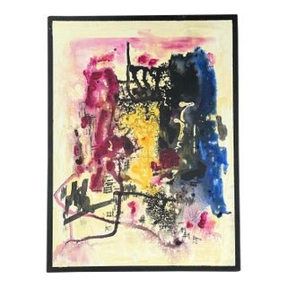 Vintage Original Abstract Oil Painting on Canvas For Sale