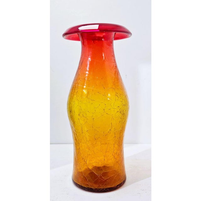 Cracked glass vase, designer piece. Created by Joel Philip Myerc. Made in 1966 by the Blenco MCM glass factory. Gradient...