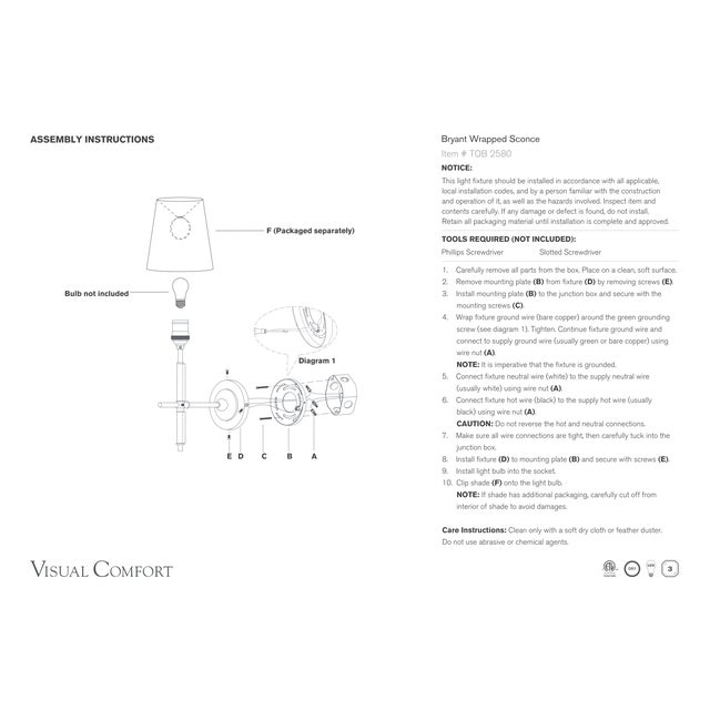 Visual Comfort Thomas O'Brien for Visual Comfort Signature Bryant Wrapped Sconce in Bronze and Saddle Leather with Linen Shade For Sale - Image 4 of 4