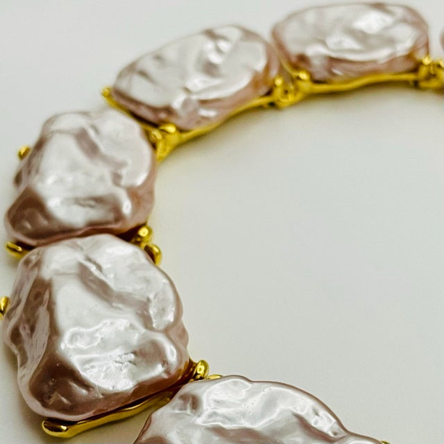 Signed Kenneth © Lane Vintage 1970s Couture Runway Pink Sculptural Pearl Collar Necklace For Sale - Image 6 of 7