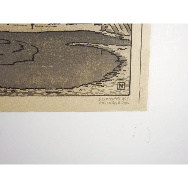 1925 woodblock print on paper of Le Pont d'Avignon, France by Philip G. Needell (1886-1974) England. Titled, signed,...