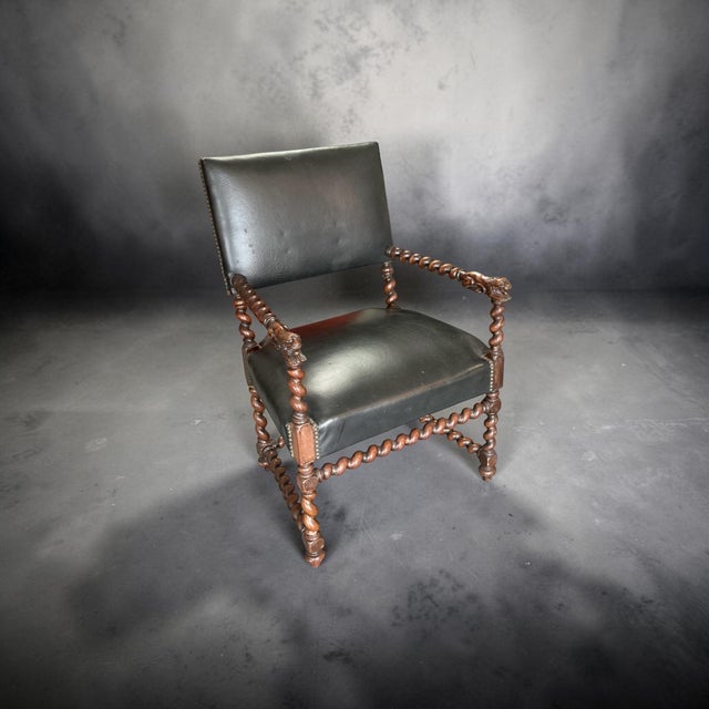 Bring timeless elegance to your home with this beautiful antique barley twist armchair. Crafted from solid oak, it...