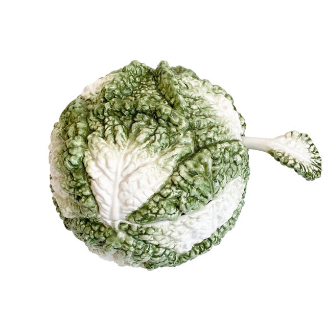 Elevate your dining experience with this Large Vintage Majolica Cabbage Lidded Soup Tureen, a stunning centerpiece that...