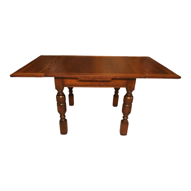 1930s Solid Oak/Mahogany Draw Leaf Dining Table With Two Extensions For Sale In Houston - Image 6 of 12
