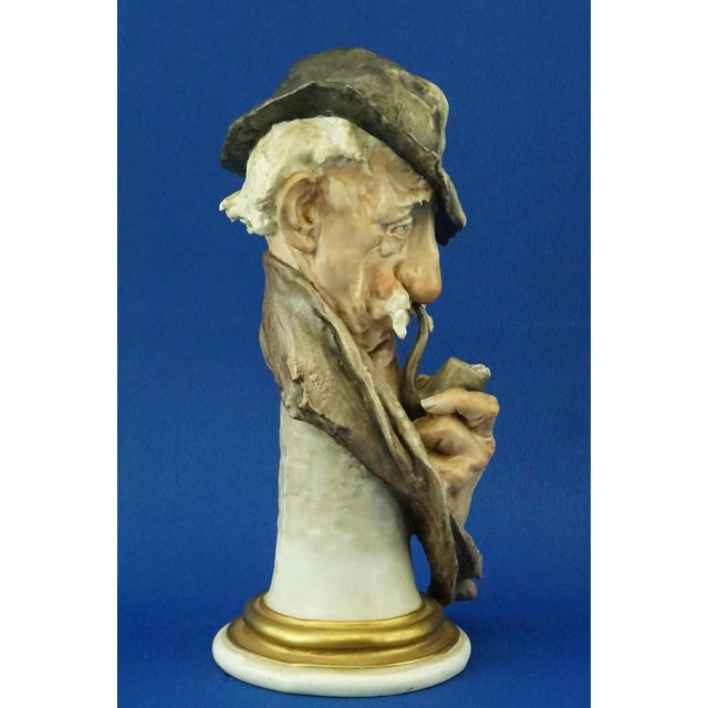Ceramic 20th Century Ironic Bust of an Elderly Man with a Pipe by Giuseppe Cappè for Capodimonte, Italy, 1950s For Sale - Image 7 of 18
