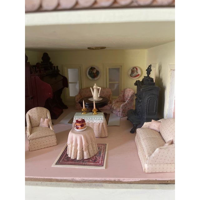 Yellow Vintage Yellow Cottage Miniature Dollhouse Furnished For Sale - Image 8 of 10