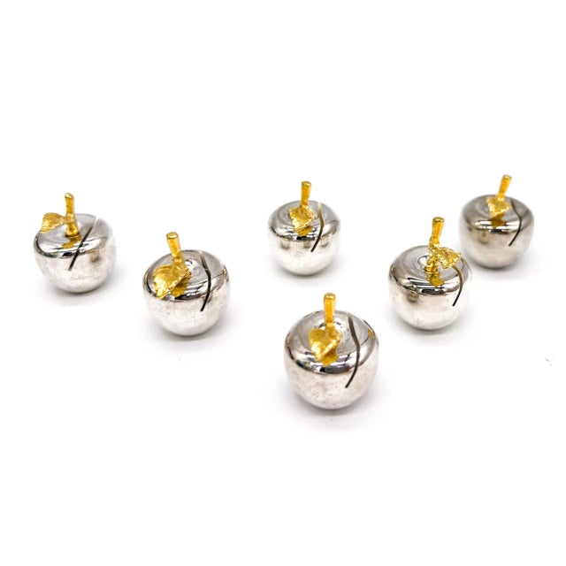 Figurative Vintage Silver Plate and Gold Tone Apple Place Card Holders - Set of 6 For Sale - Image 3 of 8