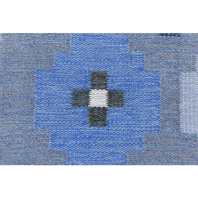 Doris Leslie Blau Swedish Geometric Blue Flat Woven Rug For Sale In New York - Image 6 of 9
