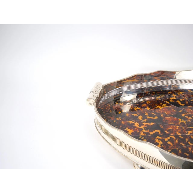 Silver Very Large English Sheffield Footed Silver Plate High Border Serving Tray For Sale - Image 8 of 11