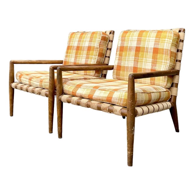 Vintage MCM t.h. Robsjohn Gibbings for Widdicomb Model 1750 Strap Lounge Chairs - A Pair For Sale