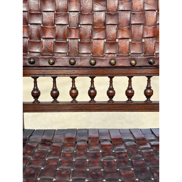 Wood Oak and Woven Leather Armchairs, 1880s, Set of 2 For Sale - Image 7 of 13